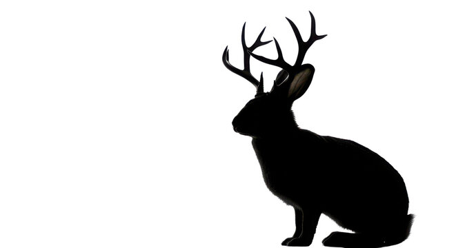 Silhouette of a Jackalope, mythical creature with rabbit body and deer antlers isolated PNG with Transparent Background