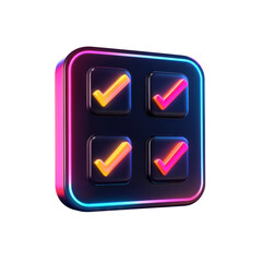 Neon Checklist - 3D Render of a glowing checklist with checkmarks