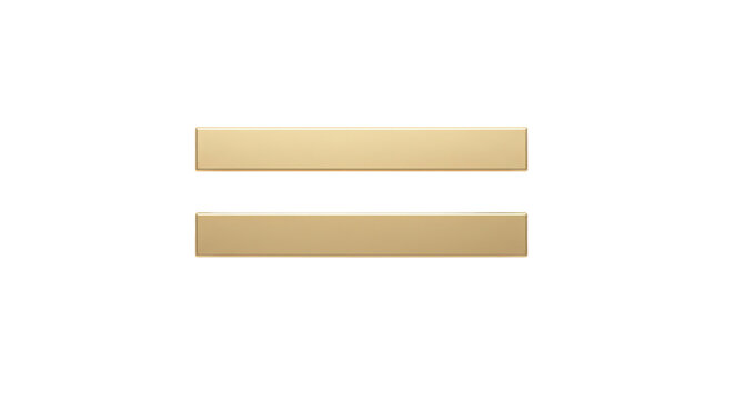 Gold equal sign for math or equality concept isolated PNG with Transparent Background