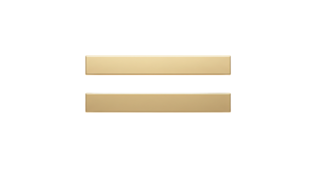 Gold equal sign for math or equality concept isolated PNG with Transparent Background