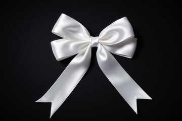 A simple white bow tied on a dark black background, perfect for minimalist designs and creative projects