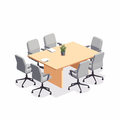 Minimalist conference table surrounded by chairs, modern workspace design