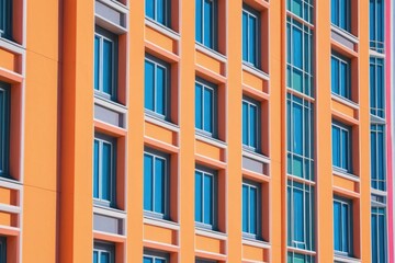 Obraz premium A city skyscraper with many windows and a clock tower, suitable for architecture or urban planning use
