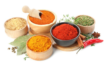 Many different aromatic spices isolated on white