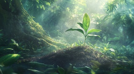 Jungle sprout. Sunlight. Lush
