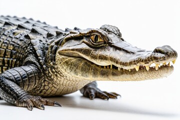 Fototapeta premium A close-up shot of a toy alligator sitting on a white surface
