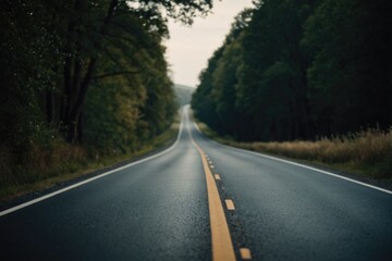 Fototapeta premium A long empty road with trees on both sides