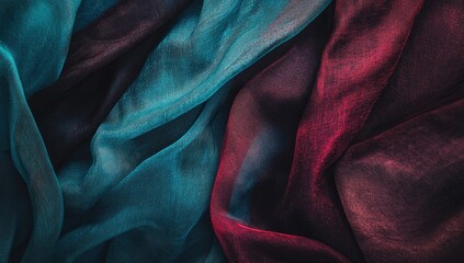 Textured fabrics in teal and burgundy