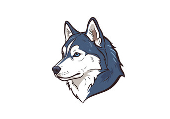 Vector line art of a husky dog head in light blue and white, clean minimal style, white background © Rkniazi