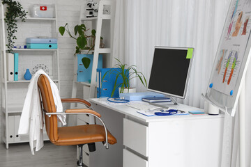 Doctor's workplace with computer in medical office
