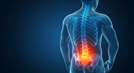 Back Pain Anatomy - Lumbar Spine Highlighted in Blue X-Ray