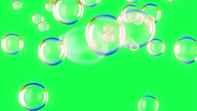 Glowing bubbles floating gracefully 4K video, transparent on green screen
