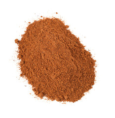 Pile of nutmeg powder isolated on white, above view