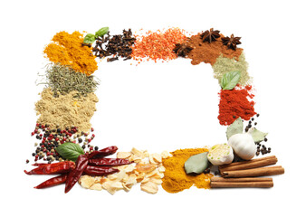 Many different aromatic spices isolated on white