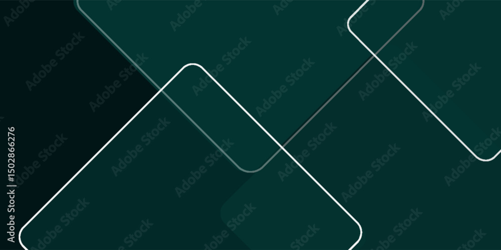 Poster dark green abstract background with gold lines and shadow. geometric shape overlap layers. transpare