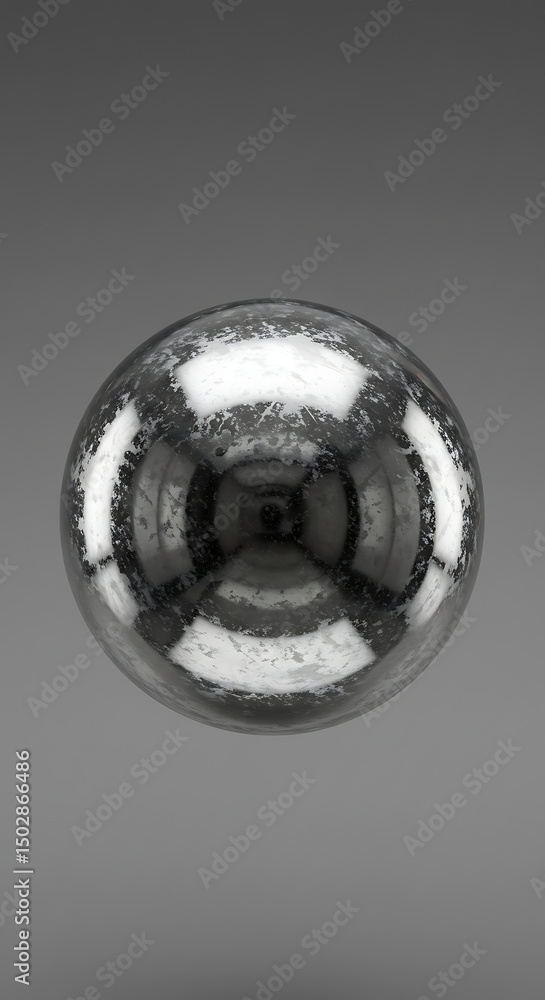 Poster reflective sphere metallic orb abstract texture grey background 3d render
