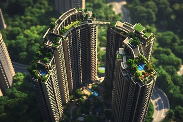 Modern High-Density Urban Development with Sleek Architecture and Lush Greenery