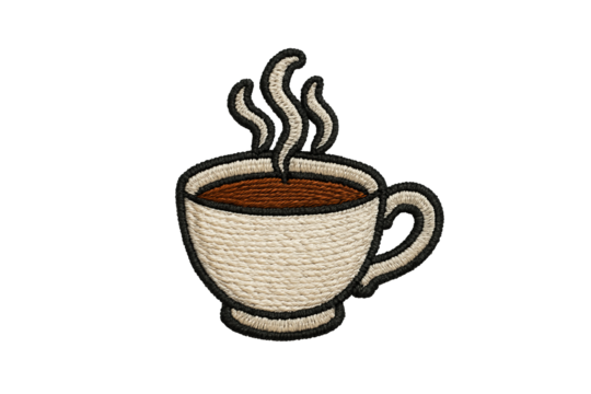Coffee Mug Illustration Patch Style Hot Drink Aroma Design, Transparent Background