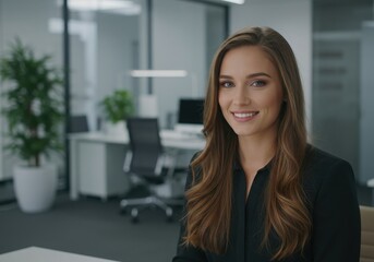 Smiling woman in office environment