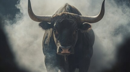 Majestic Bull in Misty Dust Cloud: A Powerful Image