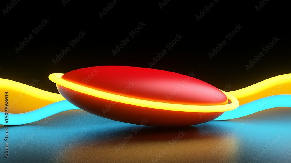 Poster abstract 3d render of red object with yellow and blue neon lights