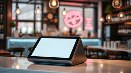 Blank touch cash register terminal in catering facilities. bar and restaurant, payment system
