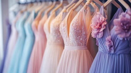 Elegant Pastel Bridal Gowns on Display