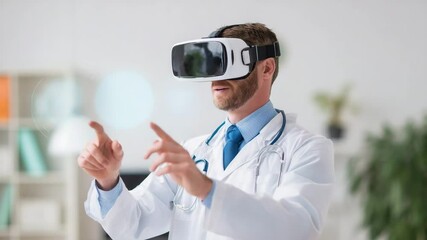 Doctor using VR headset for medical purposes  - Powered by Adobe