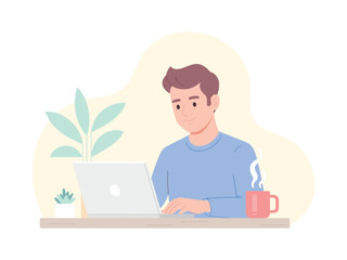 man working from home,  flat vector illustration 
