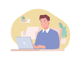man working from home,  flat vector illustration 