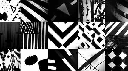 Monochromatic Abstract Geometric Patterns Collage