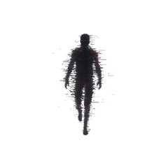 Glitch Effect Silhouette of a Walking Man Digital Distortion and Human Form