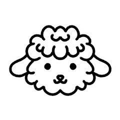 Adorable sheep character face in simple black and white outline drawing