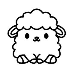 Cute hand-drawn cartoon sheep face illustration in black and white line style