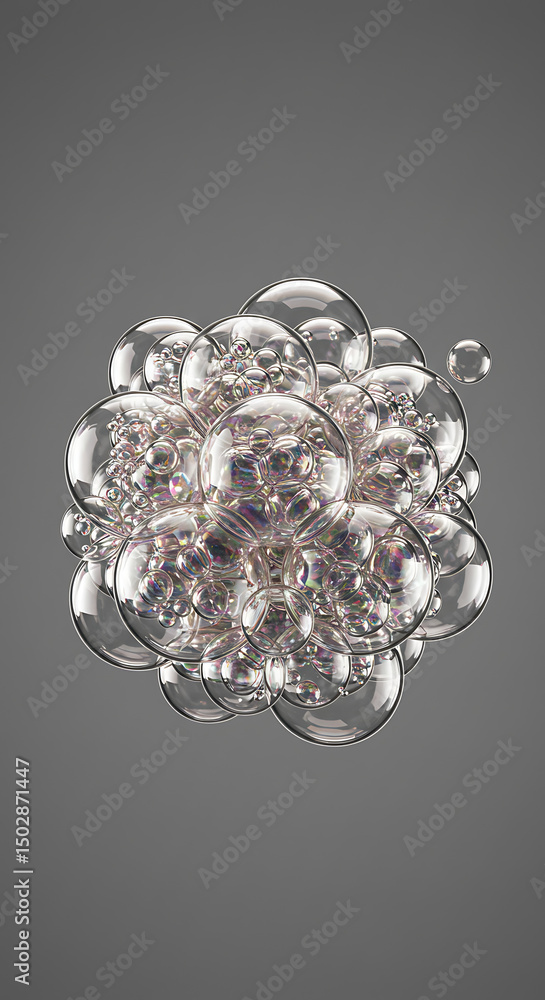 Poster abstract cluster of transparent bubbles iridescent soap foam macro photography