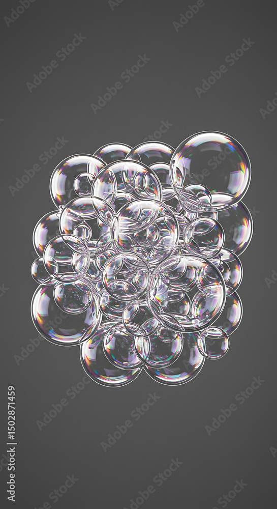 Poster iridescent soap bubbles cluster close up macro shot abstract background
