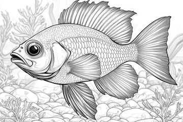 Fototapeta premium Detailed Line Art Illustration of a Tropical Fish in its Underwater Habitat