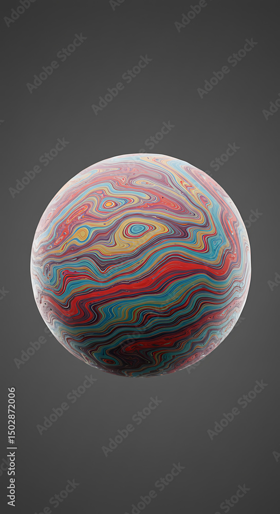 Poster abstract colorful swirling sphere 3d render multicolored marble texture digital art background