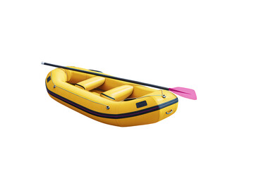 Yellow inflatable raft with paddle isolated on transparent background