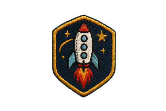 Embroidered Rocket Patch Icon on Transparent Background - Powered by Adobe