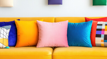 Velvet pillows in jewel tones arranged neatly on a surface, showcasing high-quality imagery.
