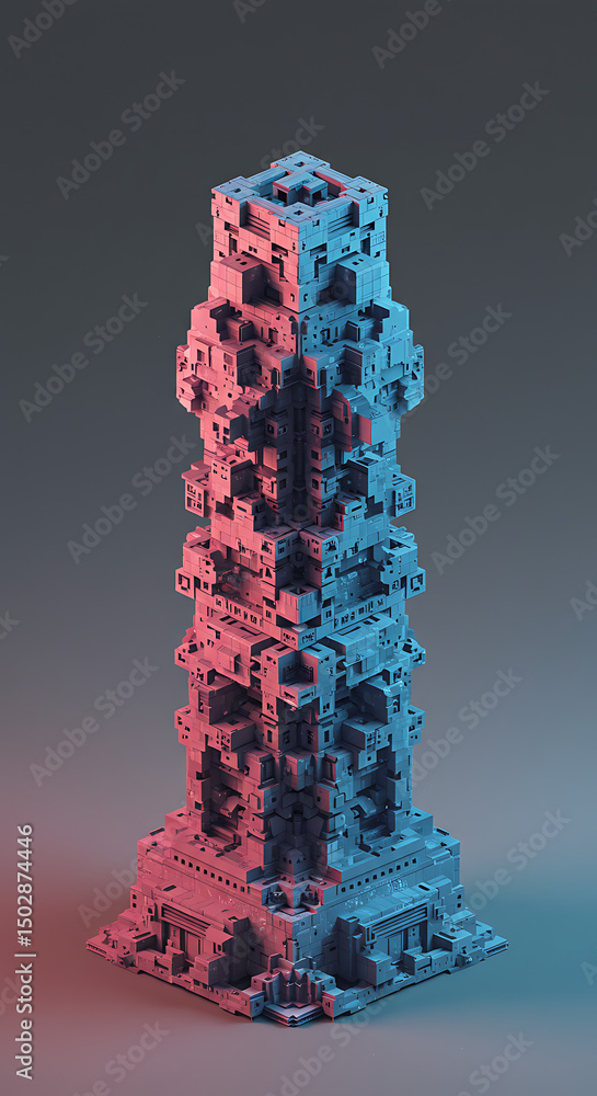 Poster abstract futuristic cityscape complex 3d render of a geometric building