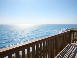 Fototapeta premium Tranquil Coastal Balcony View on Sunny Day