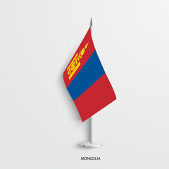 Mongolia table flag on light grey background. Mongolia desk flag isolated on grey background	
