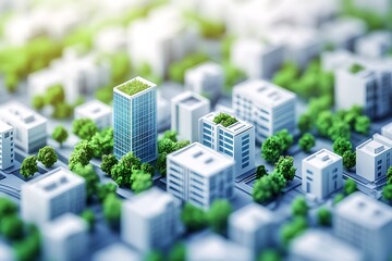 Miniature urban landscape of a sustainable co-housing community with lush green spaces and modern architecture, representing eco-friendly living