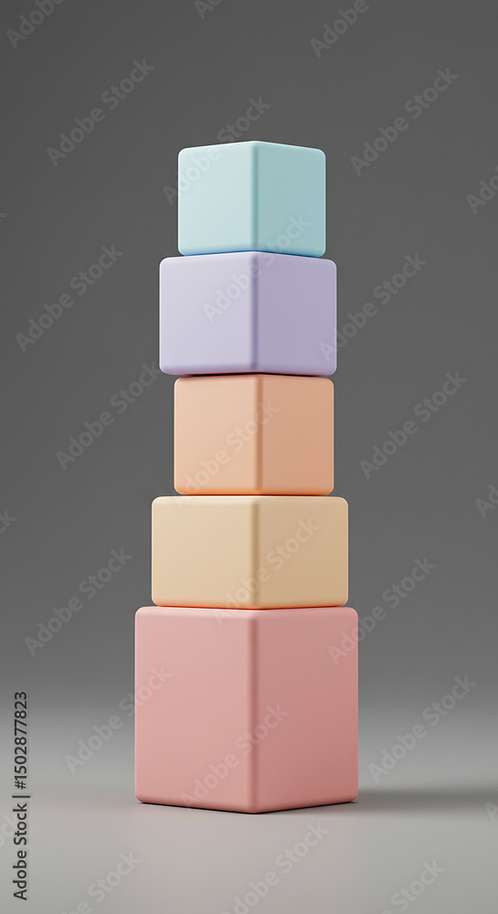 Poster stacked pastel cubes abstract 3d render colorful blocks geometric shapes minimalist design