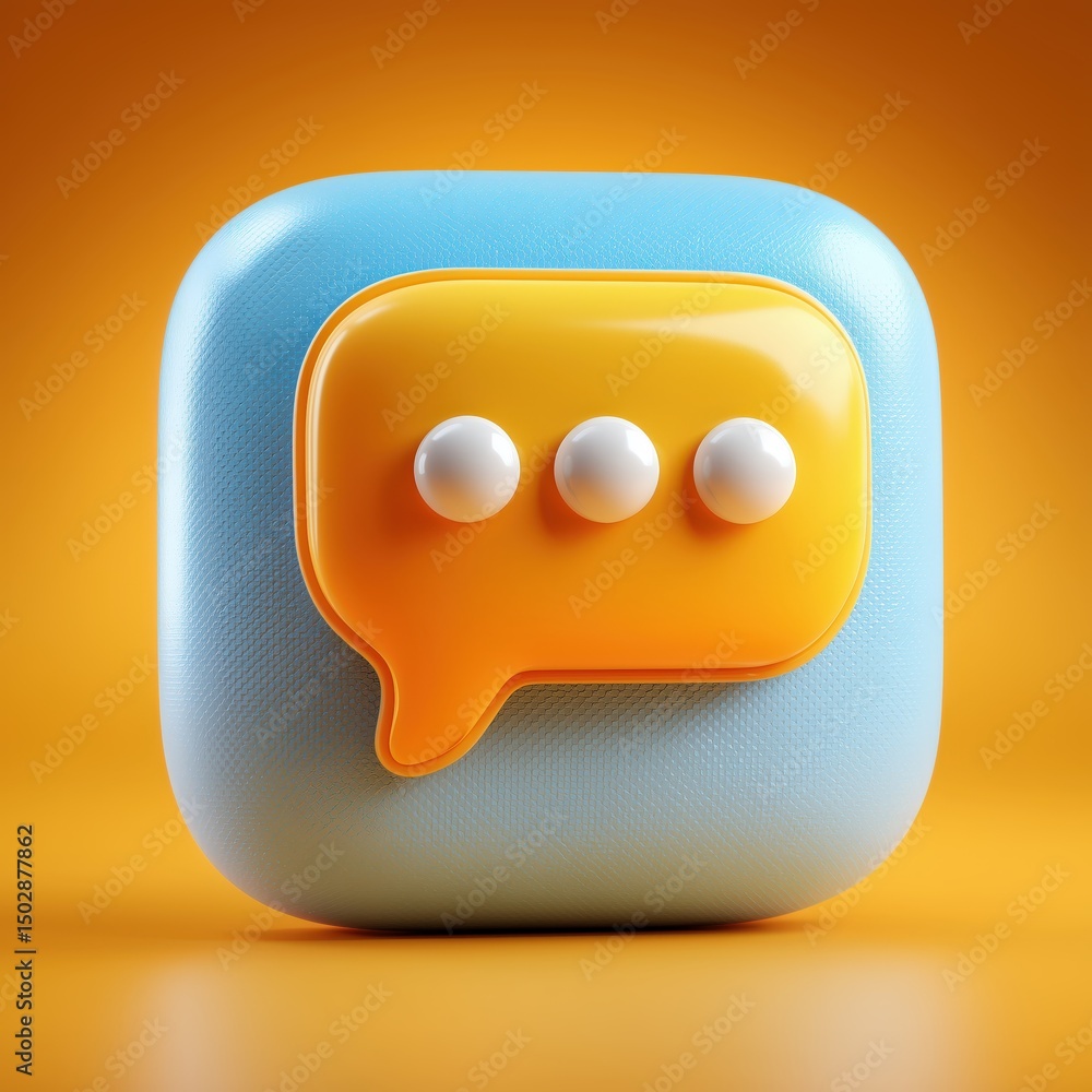 Poster 3d rendering 3d chat bubble icon with three dots on a gradient background, symbolizing messaging and