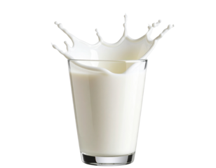 Splashing Milk in Transparent Glass with Dynamic Motion, side angle, isolated on transparent background