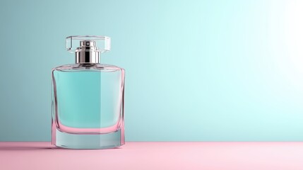 An elegant perfume bottle sits on a soft gradient background, exuding class and sophistication, showcasing the essence of fragrance and luxury in a visually appealing composition.