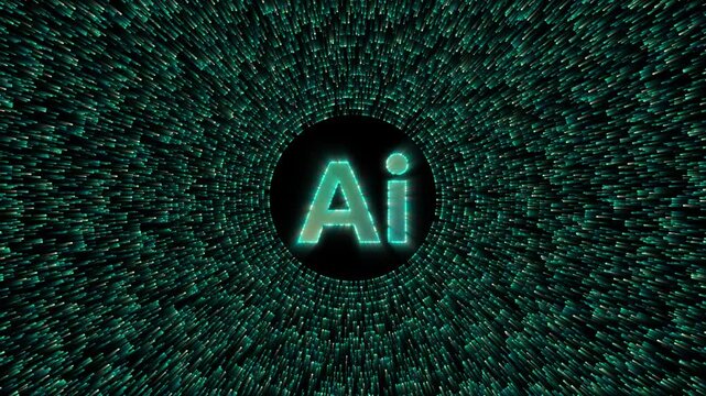 Futuristic AI Glowing Text with Digital Particle Ring Animation